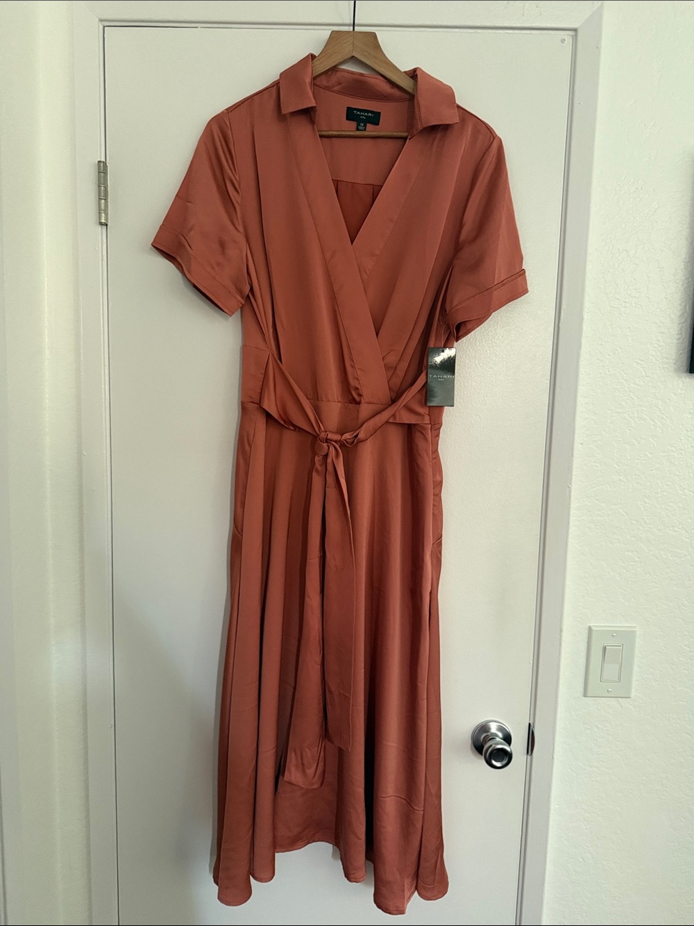 Tahari ASL Rust Midi Wrap Dress